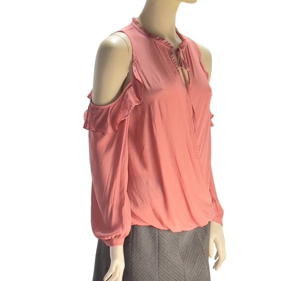 MAEVE Anthropologie Womens Top Mauve Ruffle Shoulder L Sleeve Surplice Size MP - Picture 3 of 12